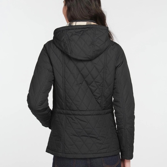 NWTs Barbour Womens Millfire Quilted Hooded Jacket. Black/Tartan. Size 4 - Picture 3 of 11